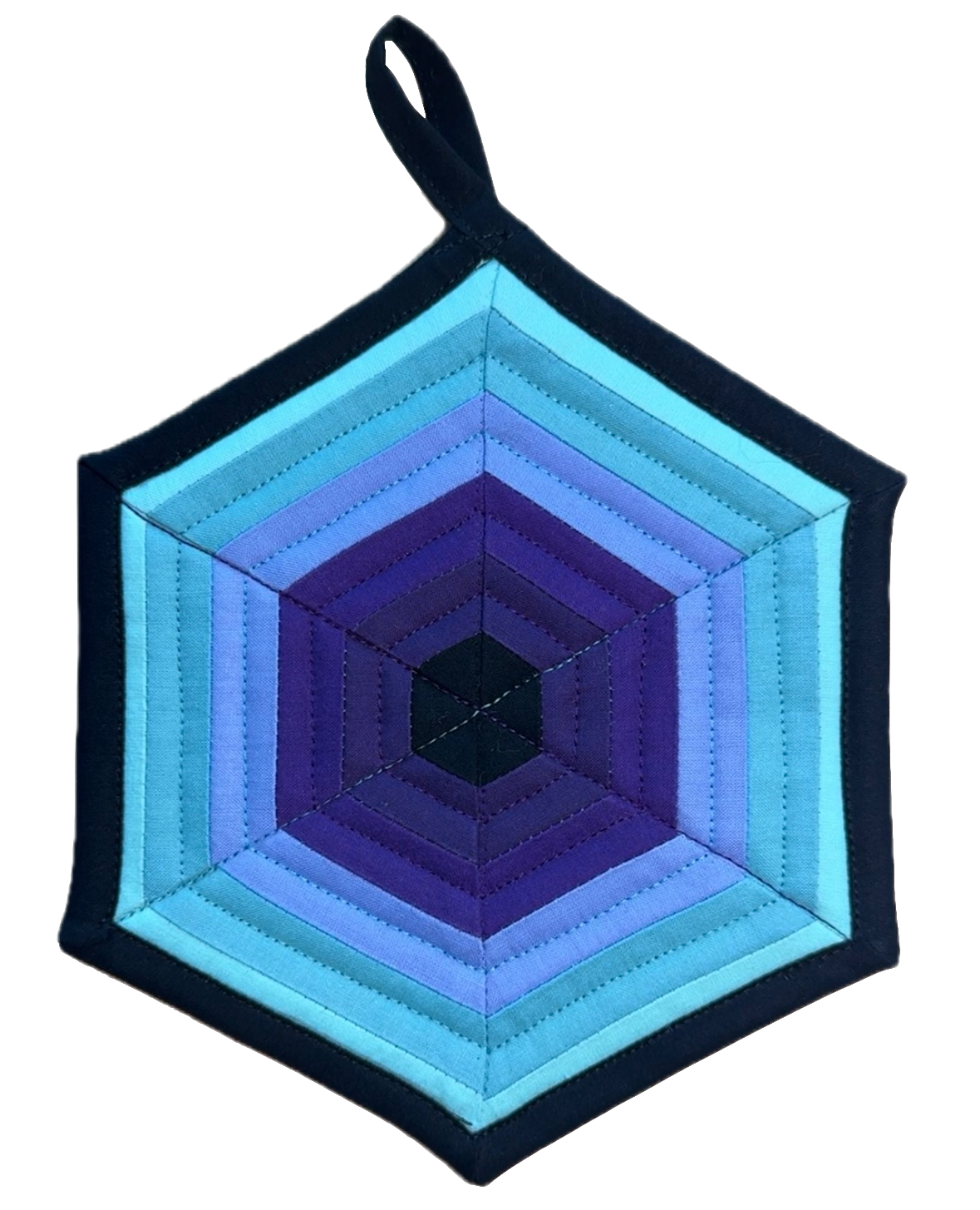 Handmade Quilted Pot Holder (Blue Hexagon)