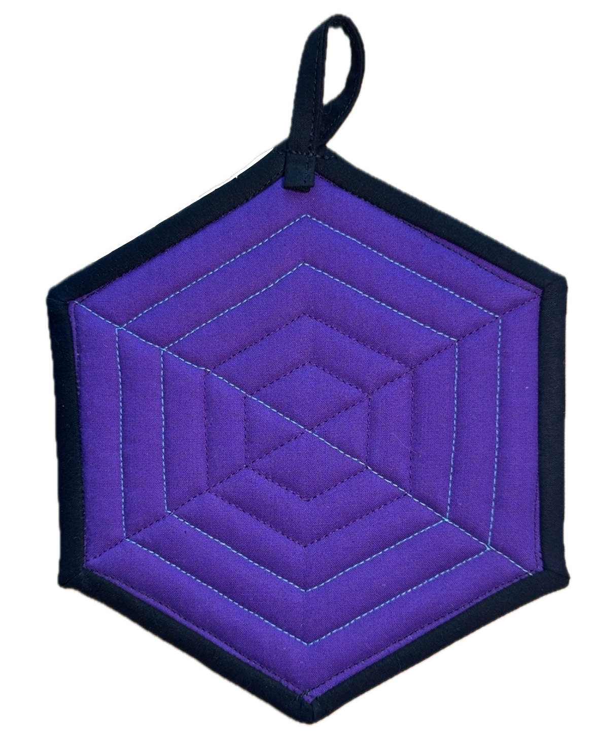 Handmade Quilted Pot Holder (Blue Hexagon)