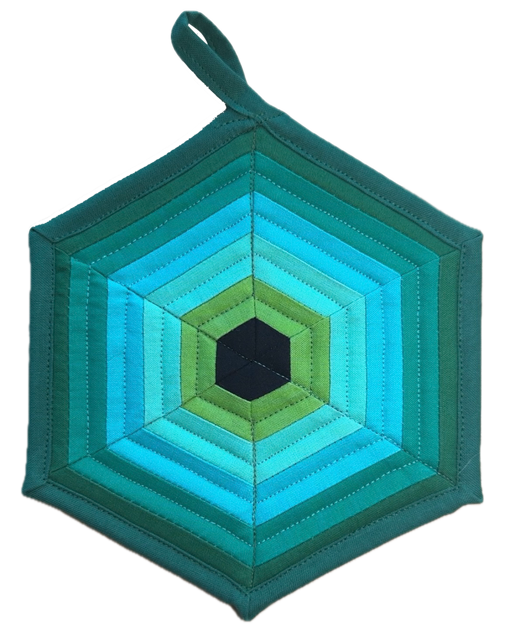 Handmade Quilted Pot Holder (Green Hexagon V1)