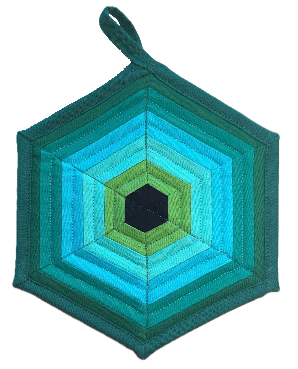 Handmade Quilted Pot Holder (Green Hexagon V1)