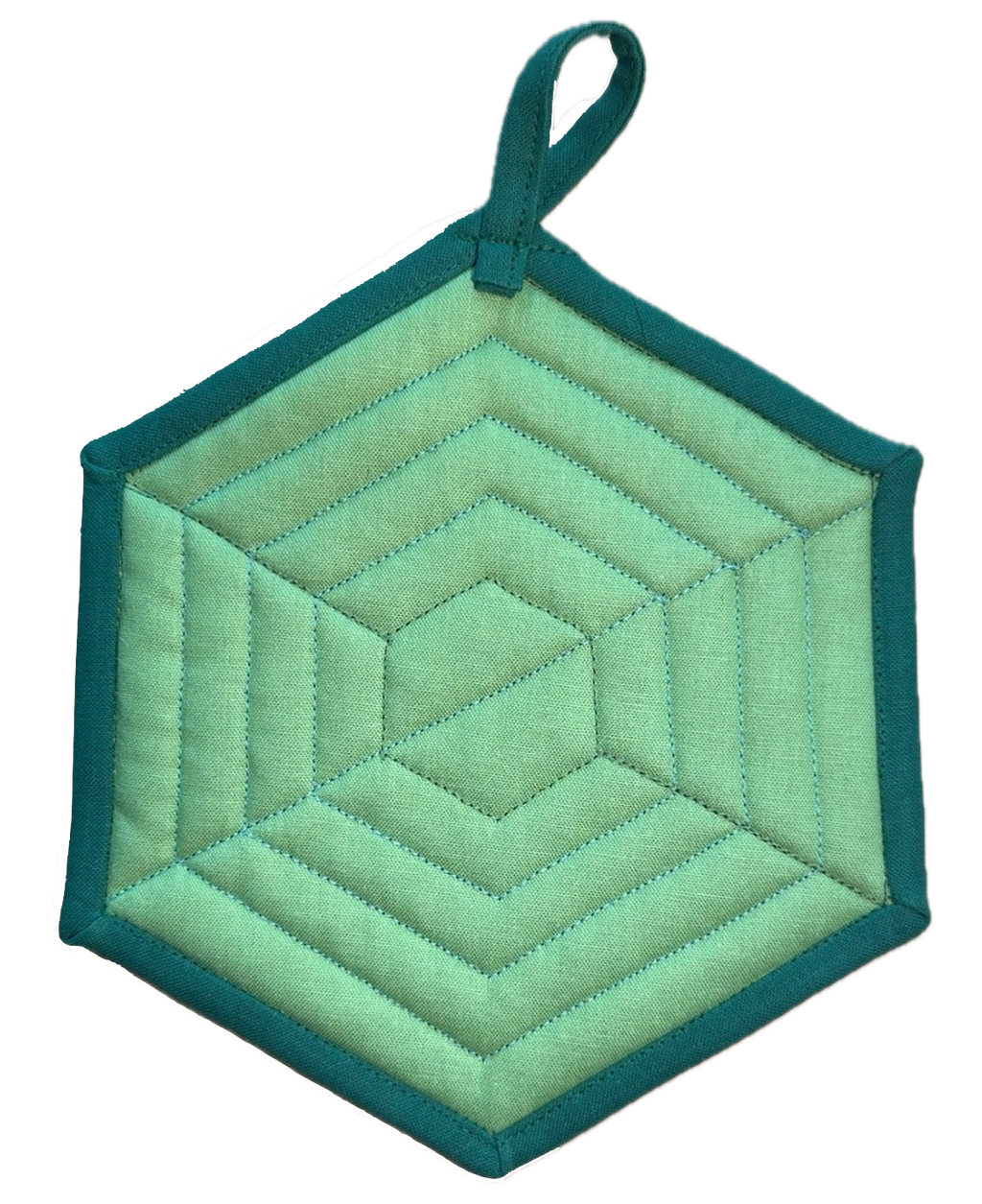 Handmade Quilted Pot Holder (Green Hexagon V1)