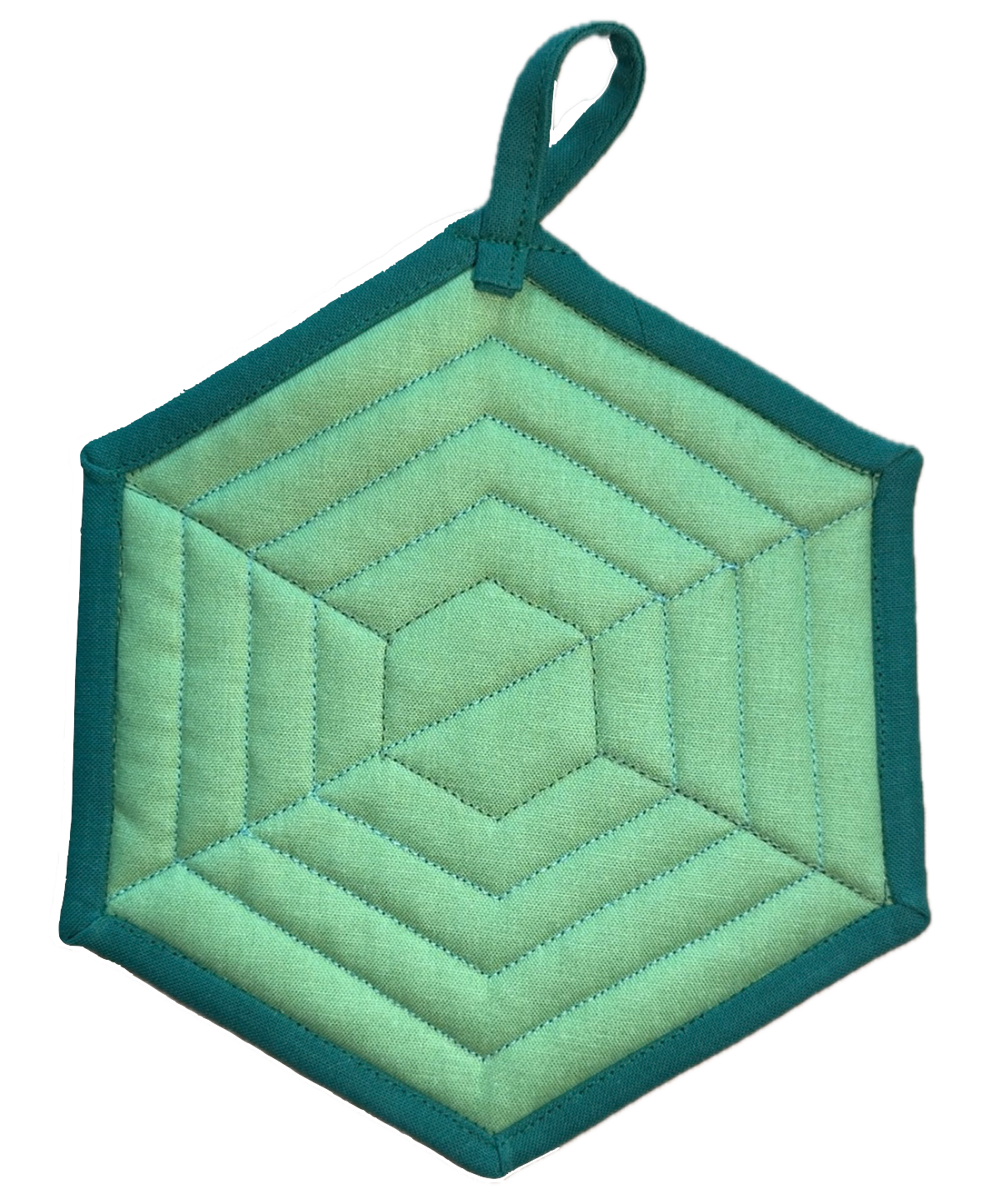Handmade Quilted Pot Holder (Green Hexagon V1)