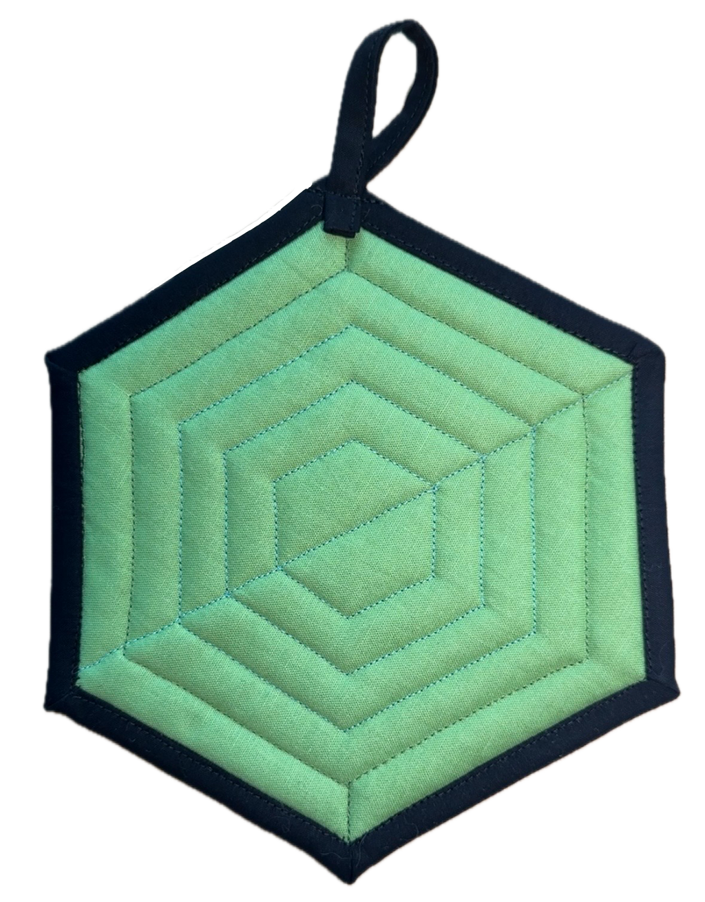 Handmade Quilted Pot Holder (Black/Green Hexagon)