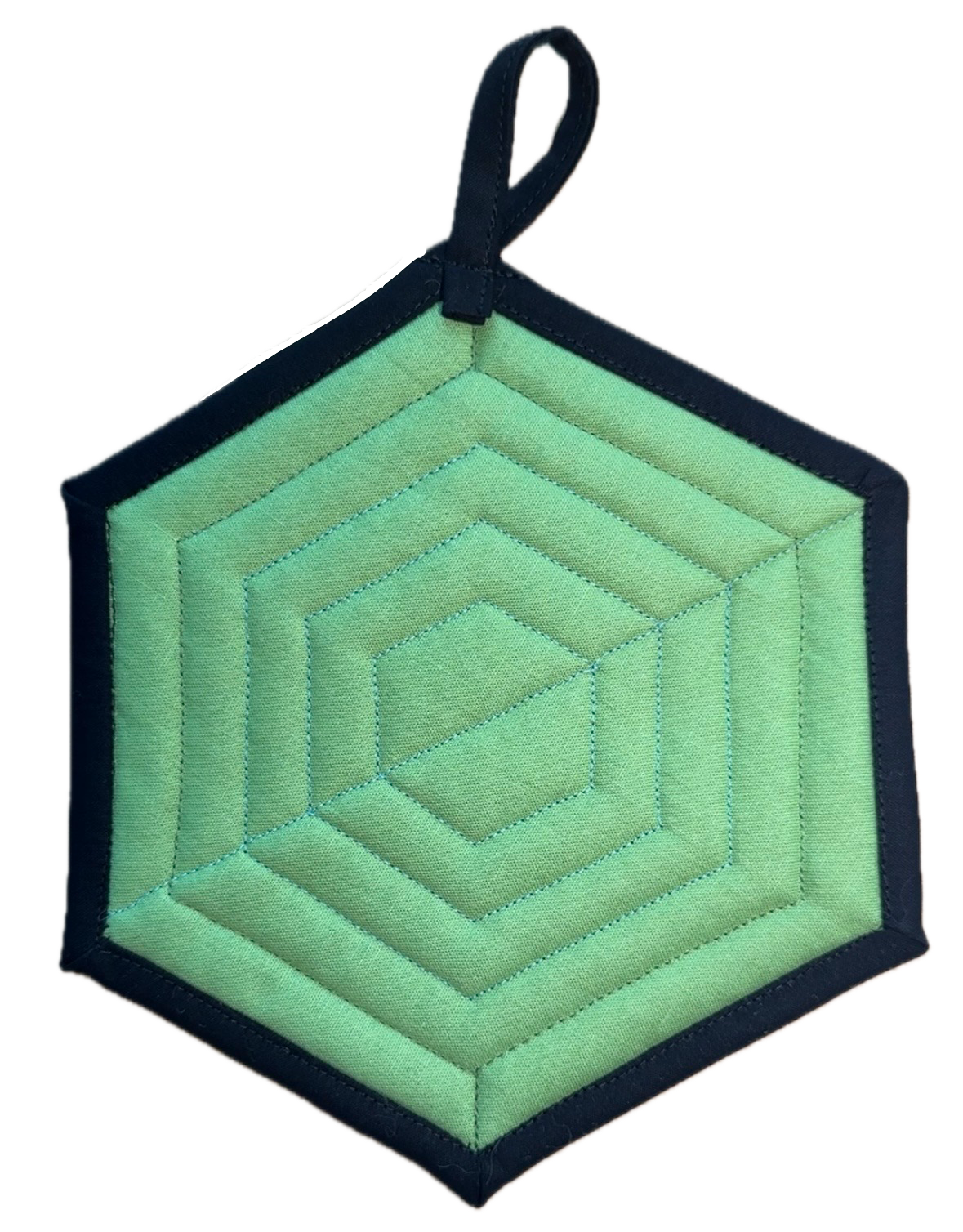Handmade Quilted Pot Holder (Black/Green Hexagon)