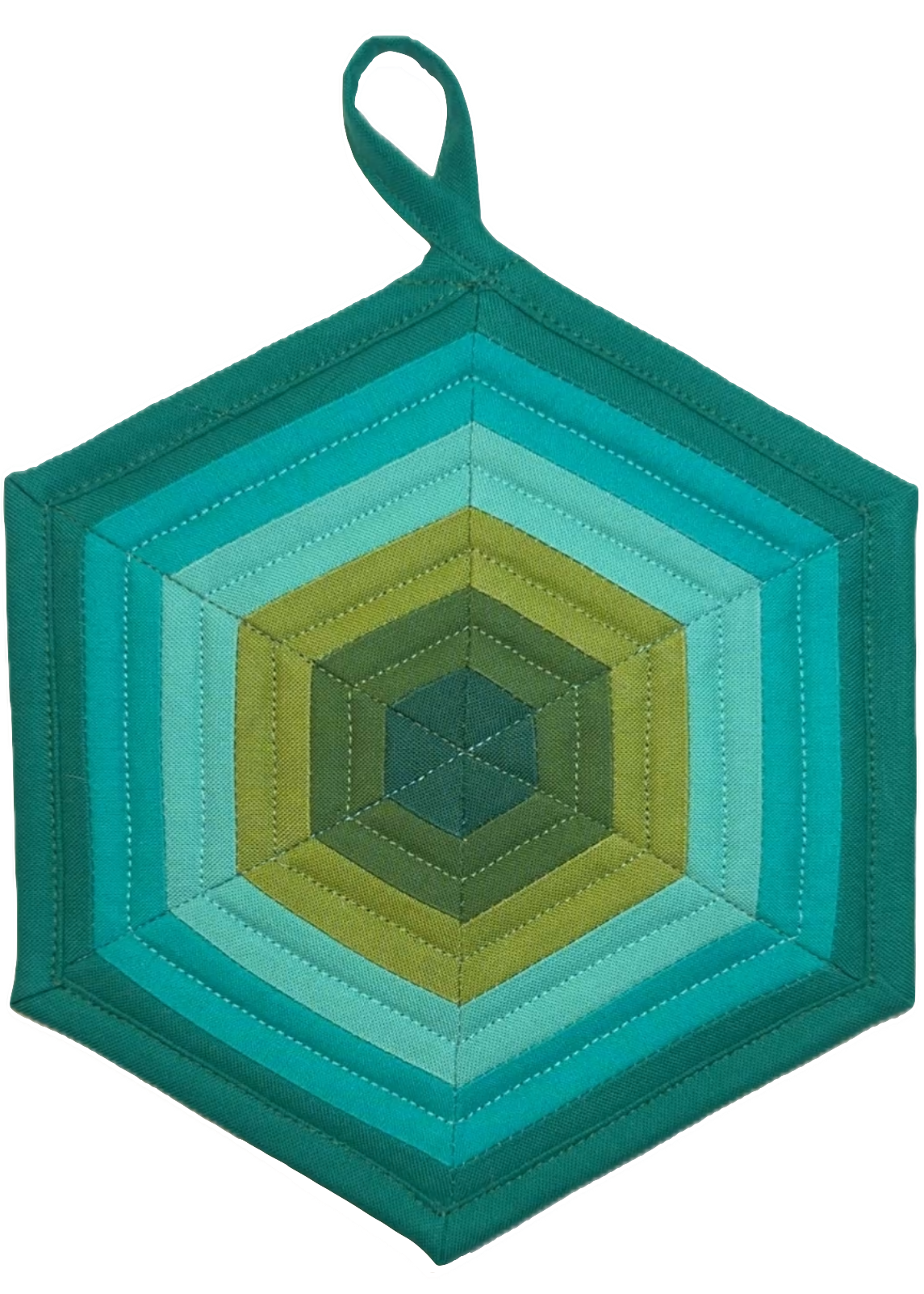 Handmade Quilted Pot Holder (Teal Hexagon)
