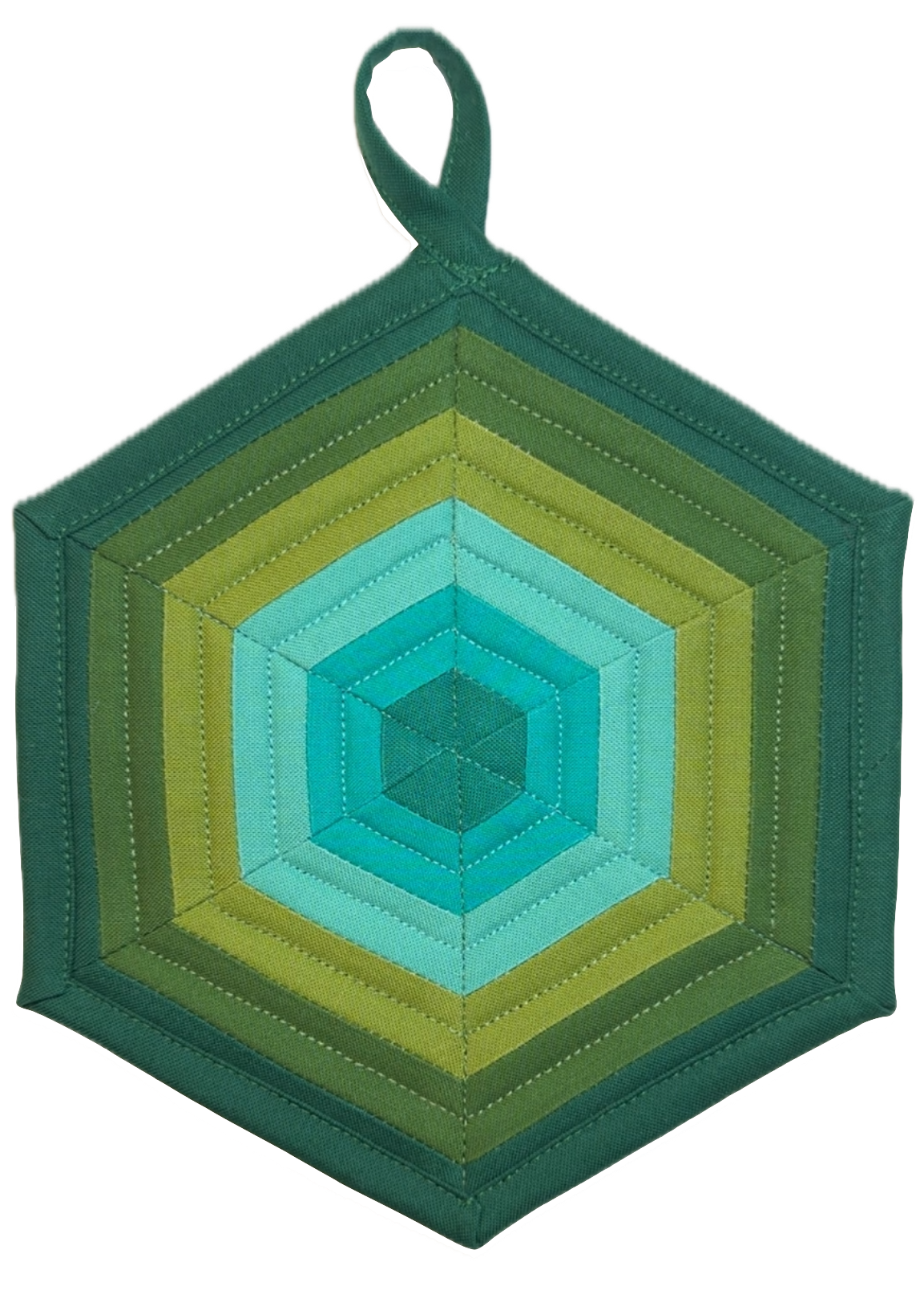 Handmade Quilted Pot Holder (Green Hexagon)