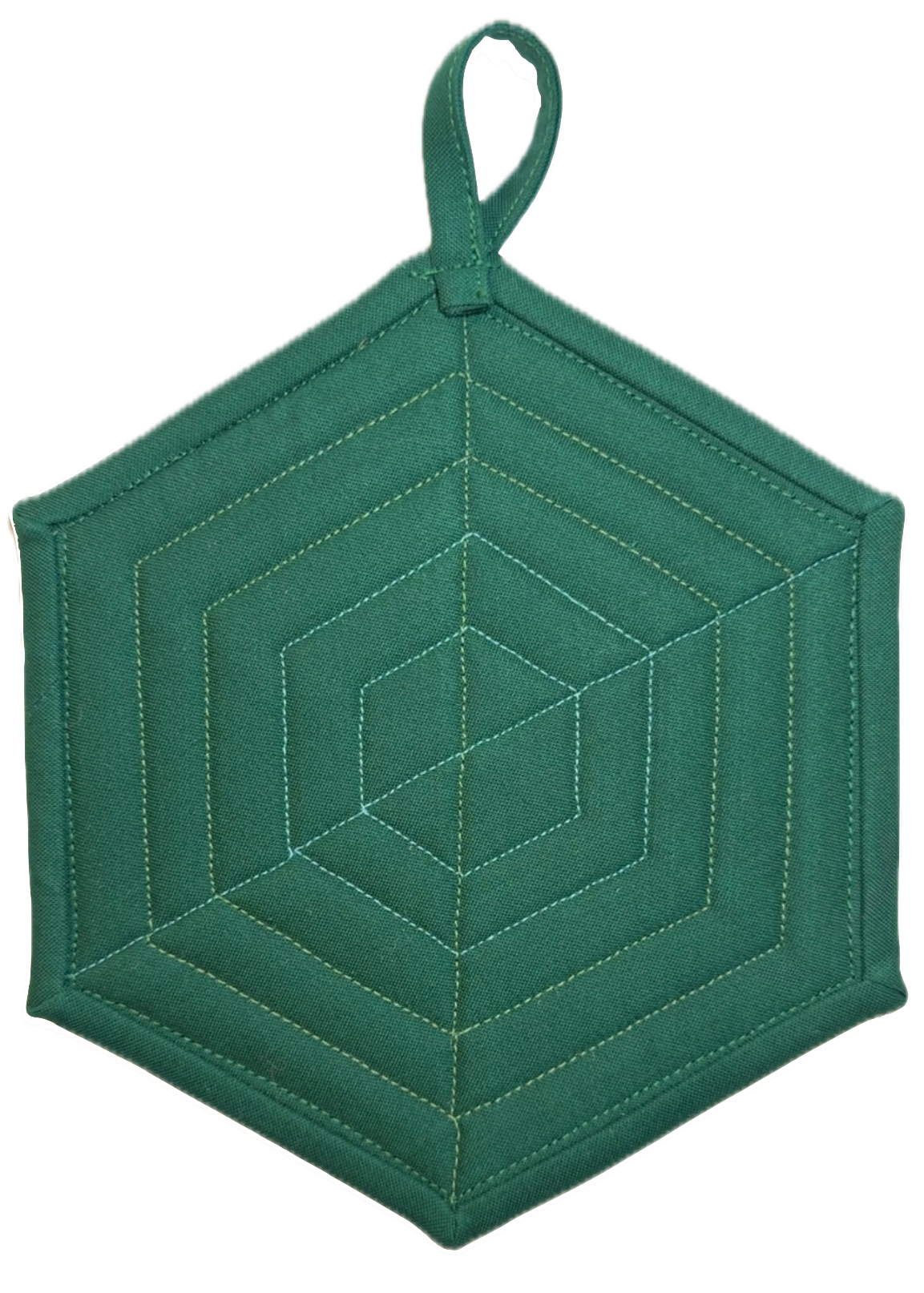 Handmade Quilted Pot Holder (Green Hexagon)